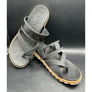 London Fog Womens 7.5 Stelanie Sandals Black Slip on Cork Footbed Summer